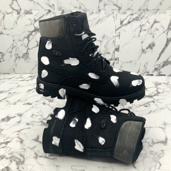 Men\'s Lugz Black | White Distressed Hand-Painted Boots NWT